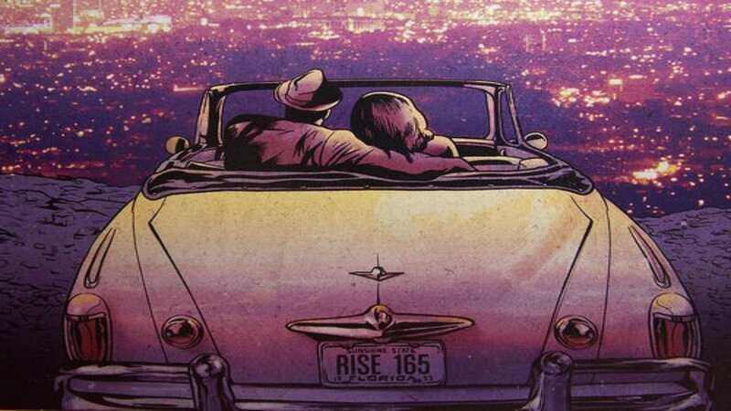 couple in convertible at night