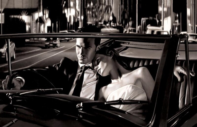 Couple in Convertible Car — Black