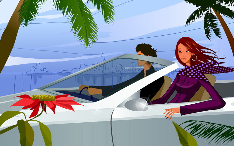 Couple in Convertible Car — Purple