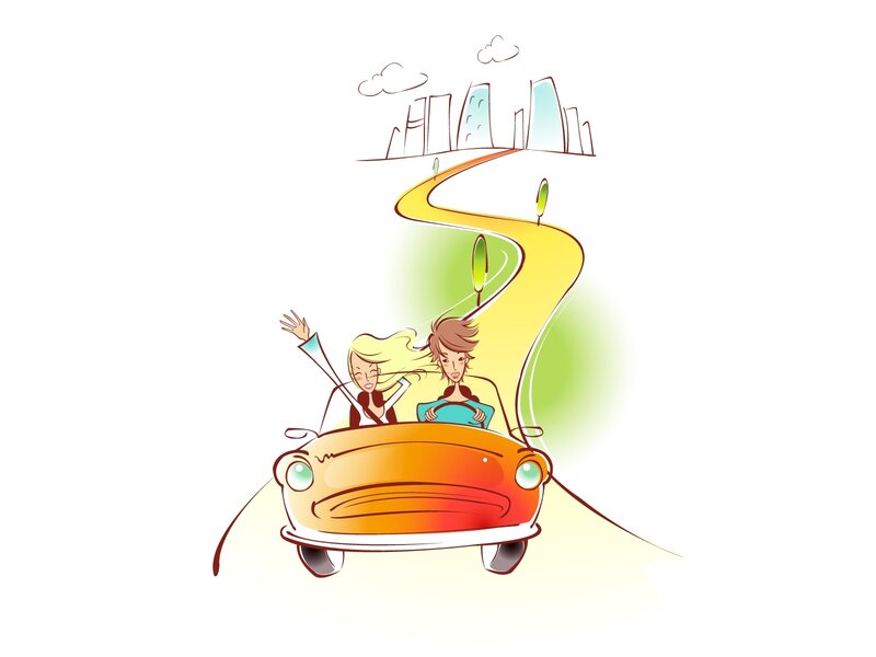 Couple in Convertible Car — Yellow