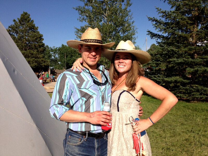 Couple in Cowboy Hats — Blue, Happy