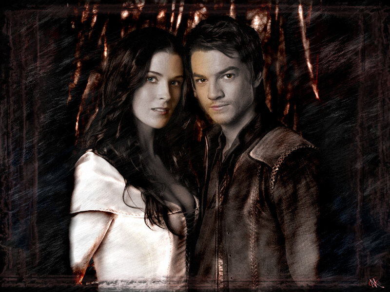 couple in dark forest