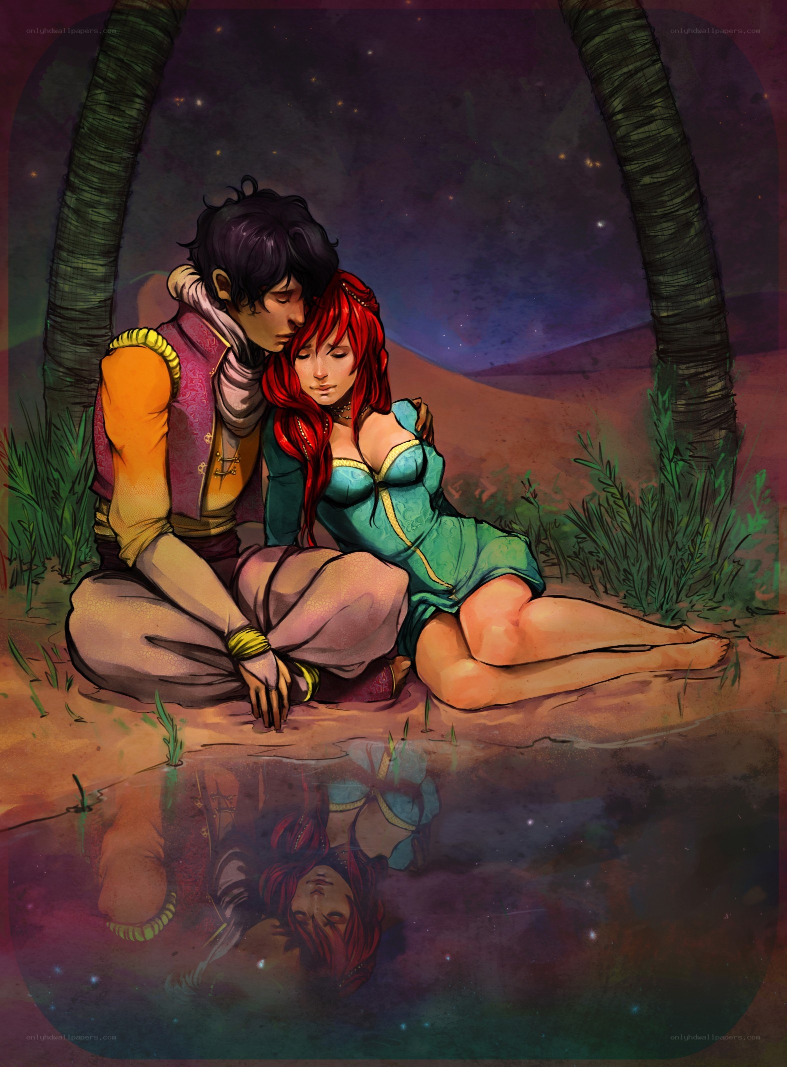 couple in desert oasis
