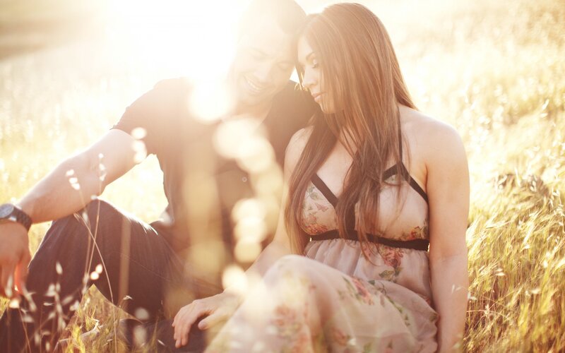 Couple in Field — Gold, Serene, Sunset