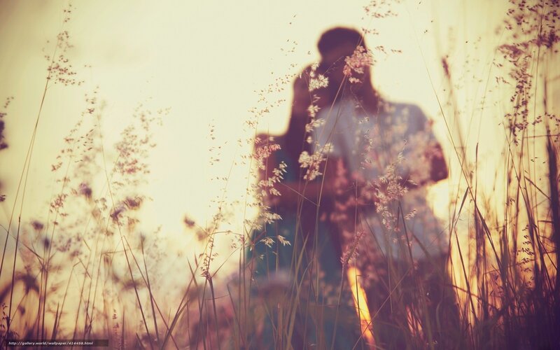 Couple in Field — Yellow, Serene, Sunset, Photograph