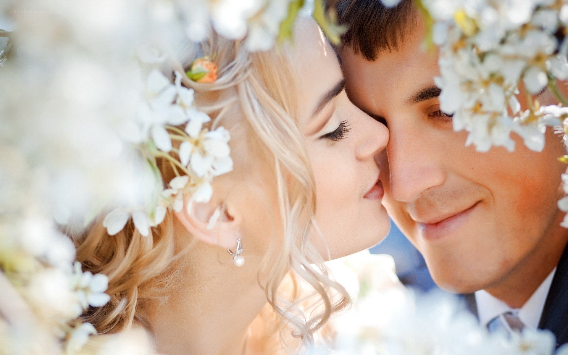 couple in floral embrace