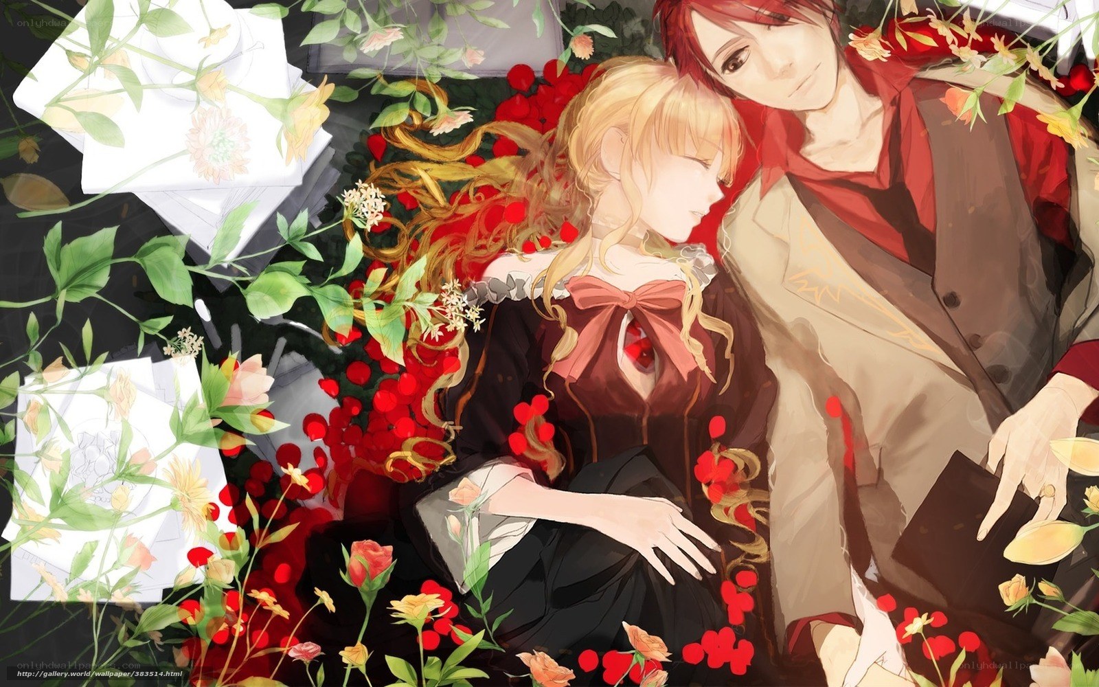 couple in floral embrace