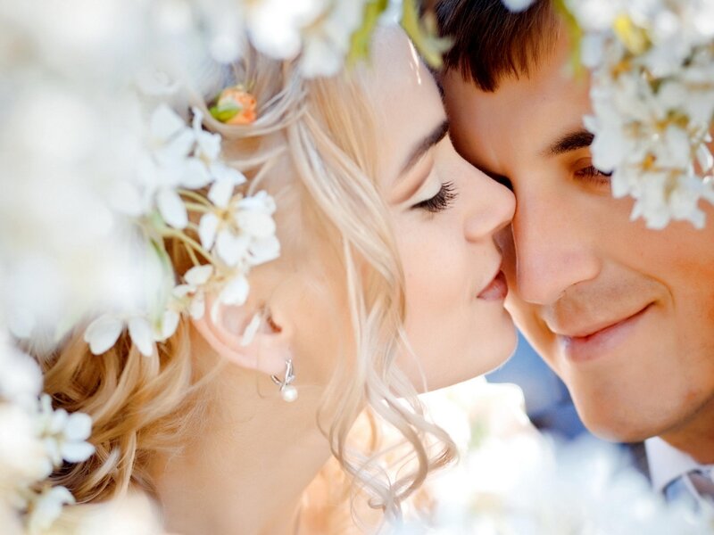 Couple in Floral Setting — White