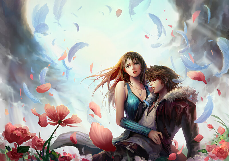 Couple in Flower Field — Blue, Serene