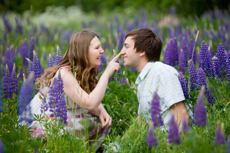 Couple in Flower Field — Purple, Playful