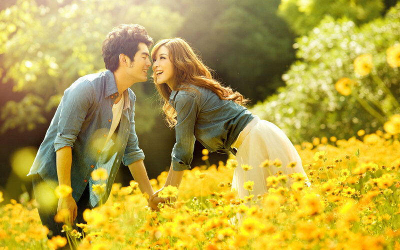 Couple in Flower Field — Yellow