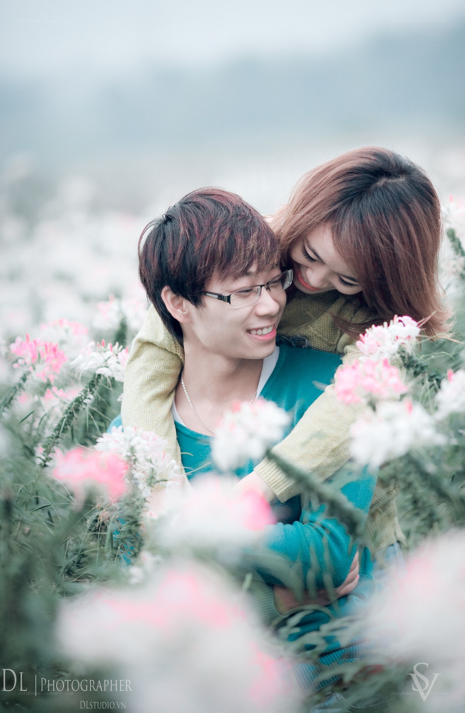 couple in flower field