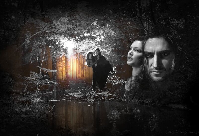 Couple in Forest — Black, Dramatic, Night