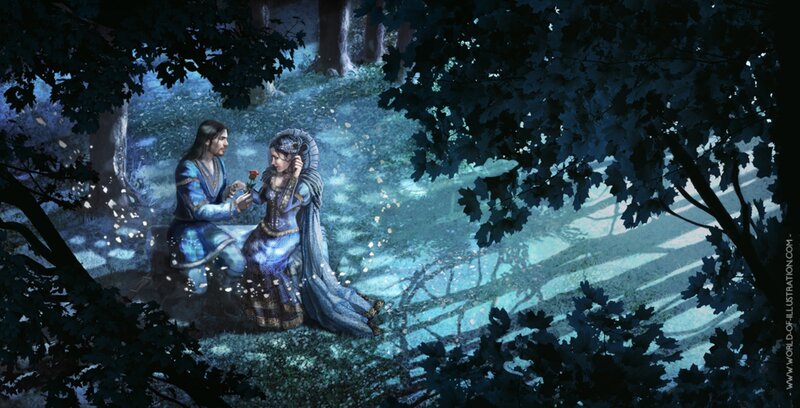 Couple in Forest — Blue, Serene, Night