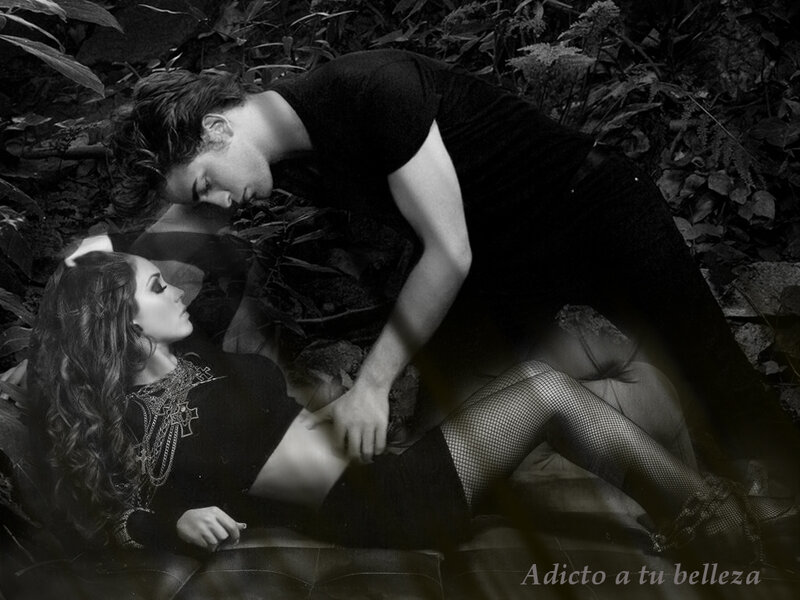 Couple in forest embrace