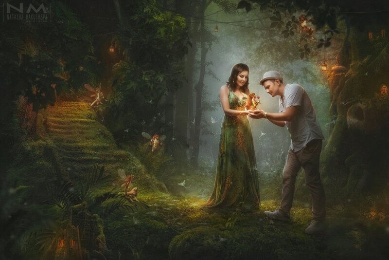Couple in Forest — Green, Magical