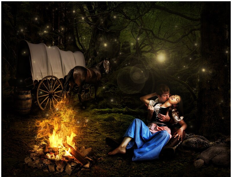 Couple in Forest — Green, Romantic
