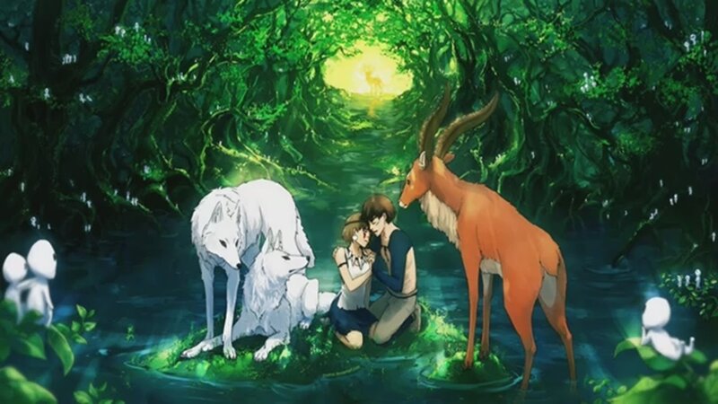 Couple in Forest — Green, Serene, Night, Anime