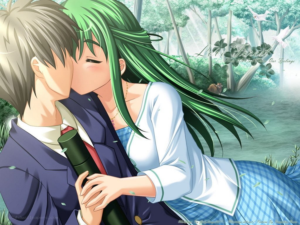 couple in forest kiss