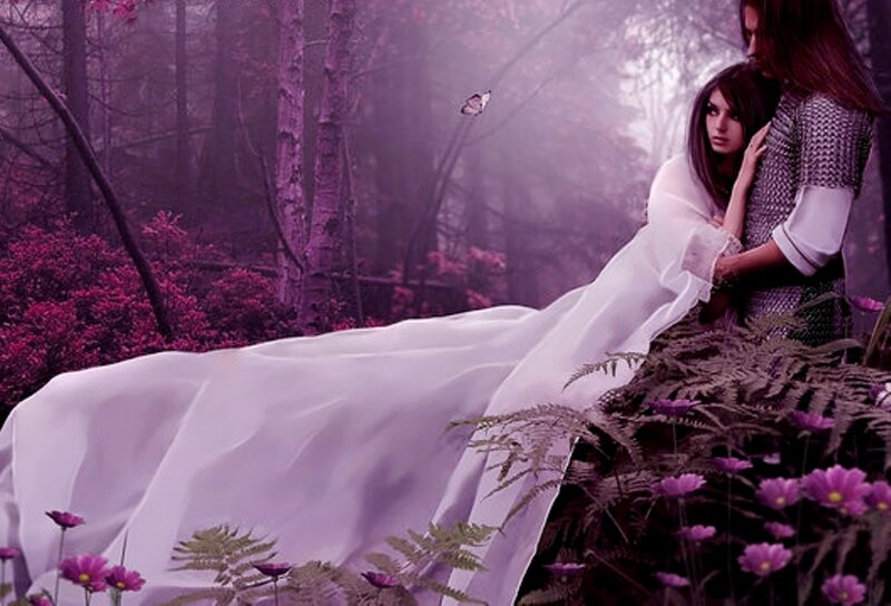 Couple in Forest — Purple, Dreamy