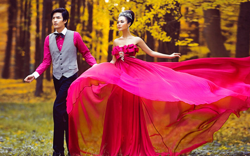 Couple in Formal Wear — Pink, Dramatic, Autumn