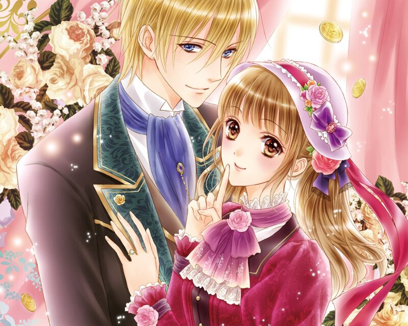 Couple in Formal Wear — Pink, Romantic, Anime, Flowers
