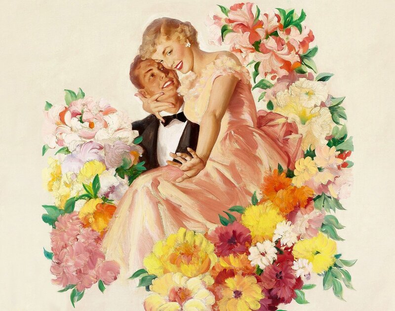Couple in Formal Wear — Pink, Romantic, Illustration