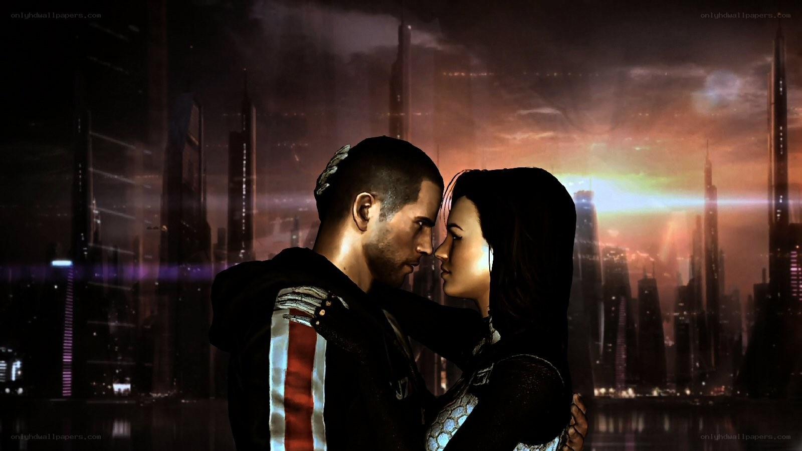couple in futuristic city