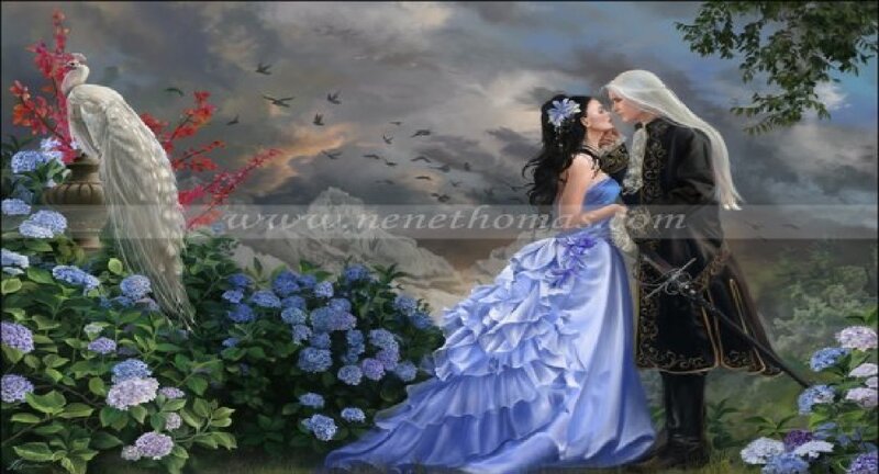 Couple in Garden — Blue, Romantic