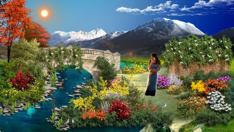 Couple in Garden — Blue, Serene
