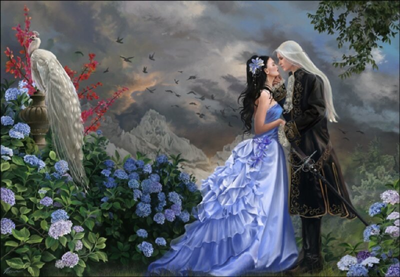 Couple in Garden — Blue