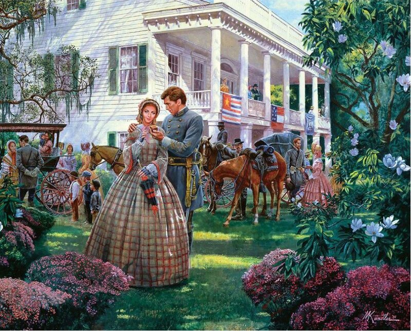 Couple in Garden — Green, Serene, Afternoon, Painting, Horse-drawn Carriage