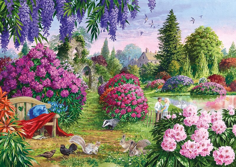 Couple in Garden — Purple, Serene, Afternoon, Illustration