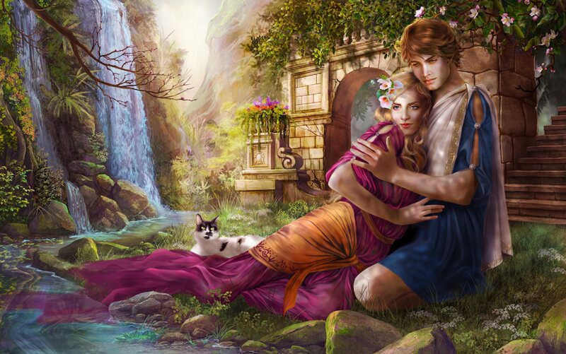 Couple in Garden — Purple, Serene