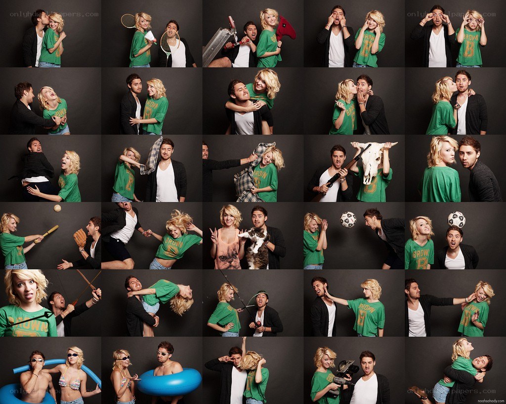 Couple in green shirts collage