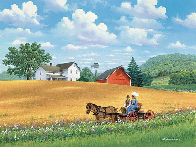 Couple in Horse-drawn Carriage — Blue