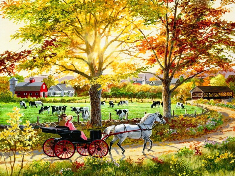 Couple in Horse-drawn Carriage — Green