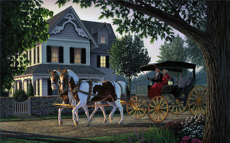 Couple in Horse-drawn Carriage — White