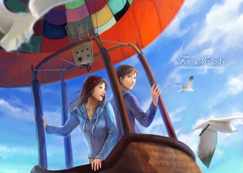 Couple in Hot Air Balloon — Blue