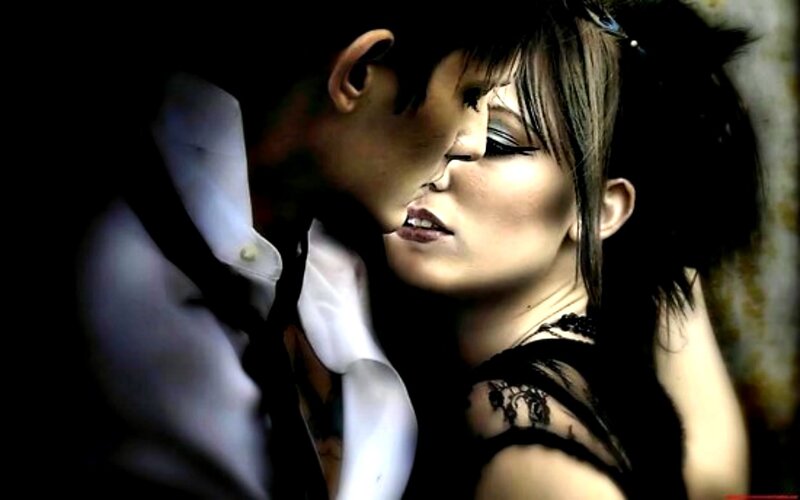 Couple in Intimate Pose — Black, Dramatic, Night, Photograph