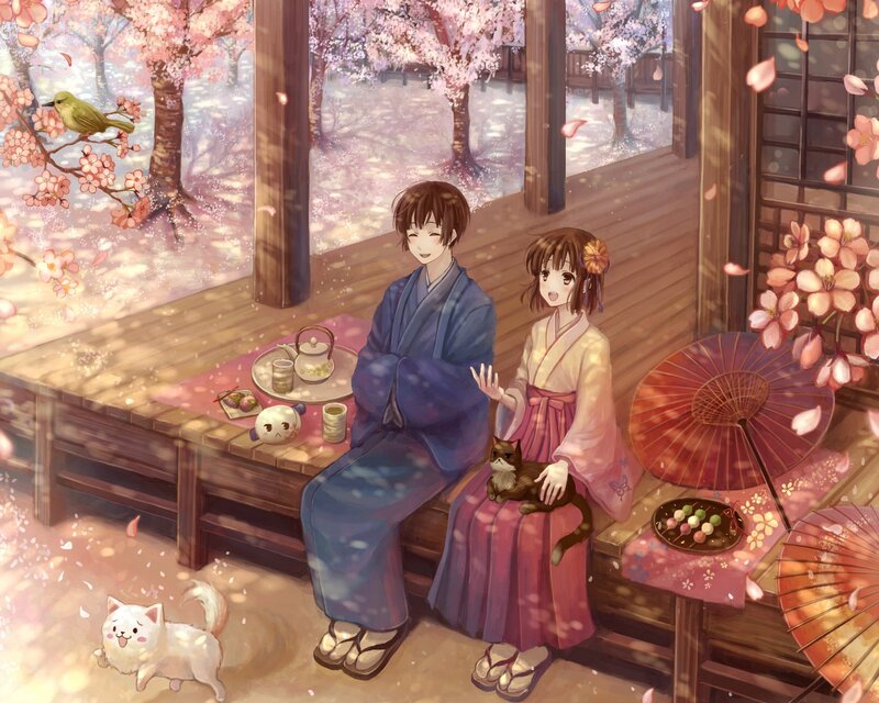 Couple in Kimonos — Pink