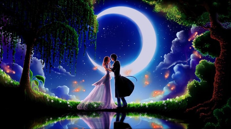 Couple in Moonlight — Blue, Romantic