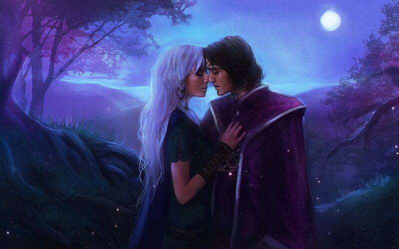 Couple in Moonlit Forest — Purple