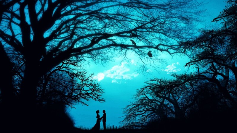 Couple in moonlit forest