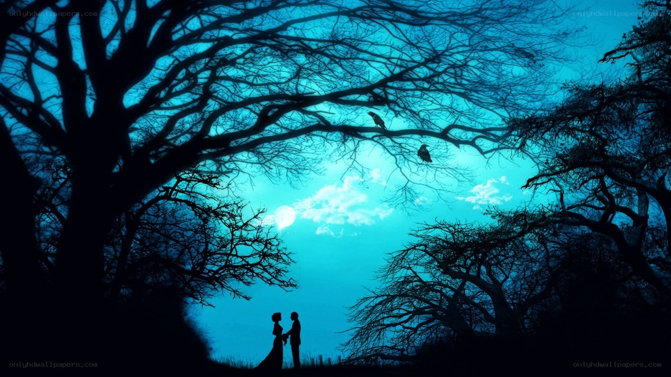 Couple in moonlit forest