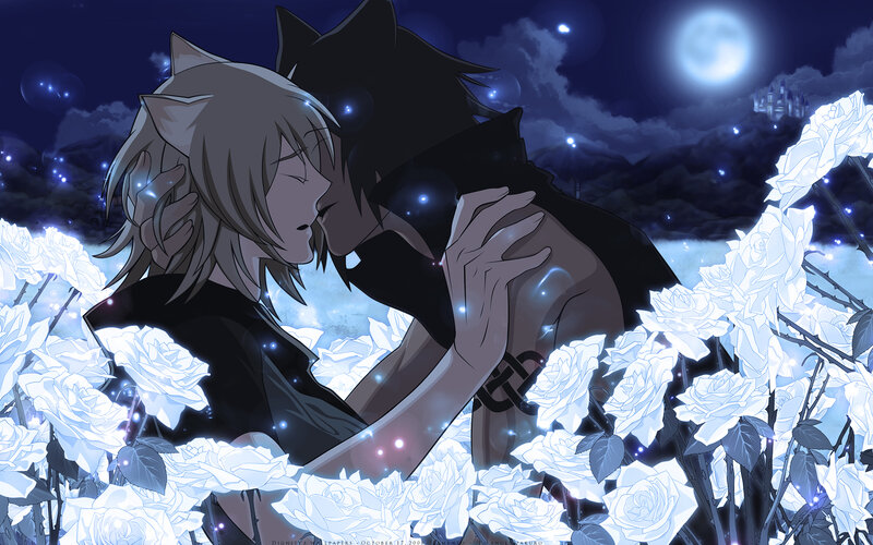 couple in moonlit rose garden