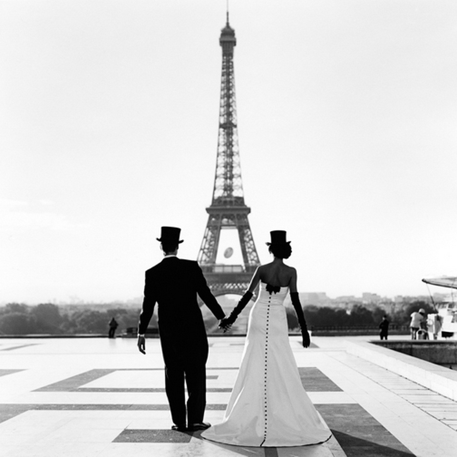 Couple in Paris with Eiffel Tower