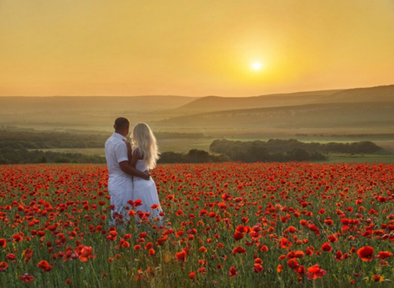 Couple in Poppy Field — Red