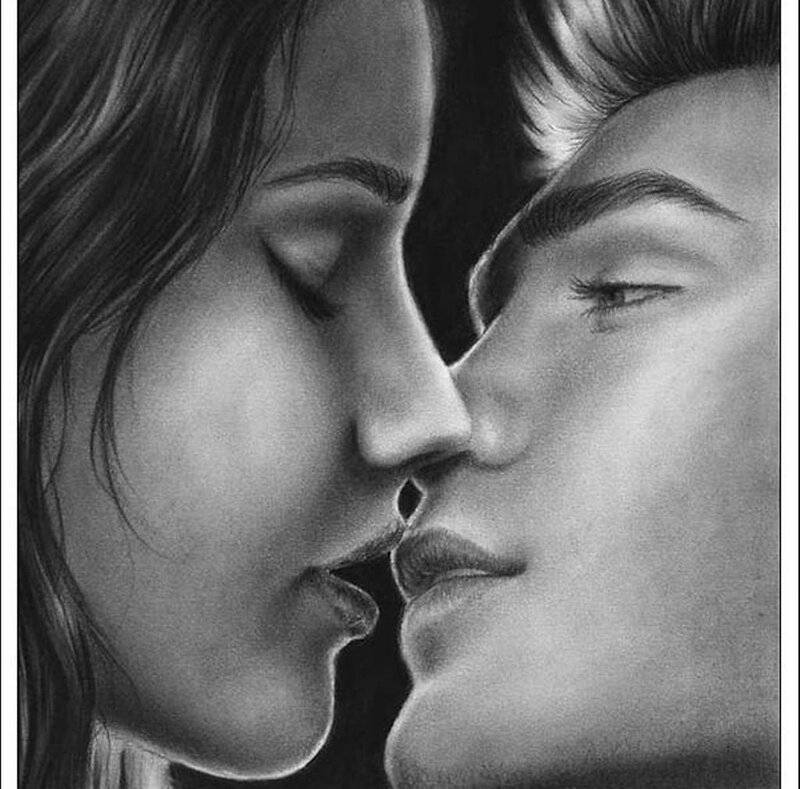 Couple in Profile — Black, Intimate, Illustration
