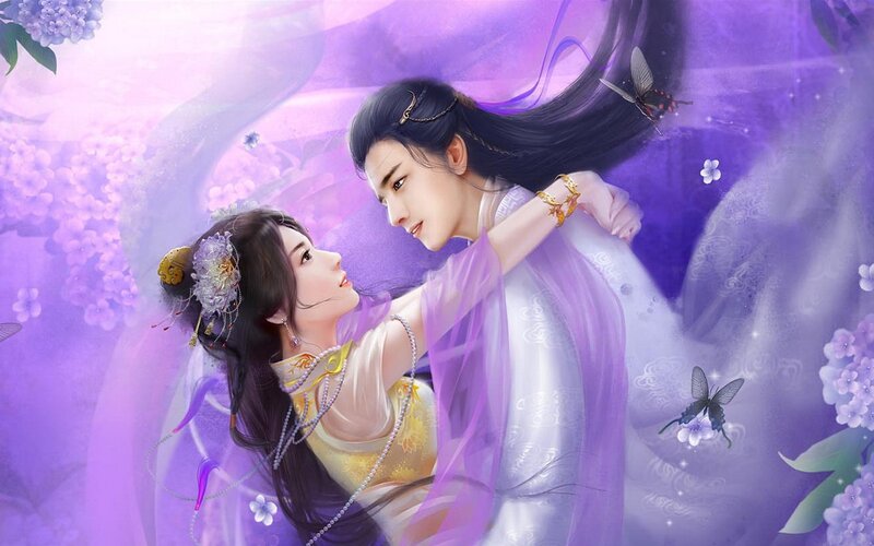 couple in purple garden